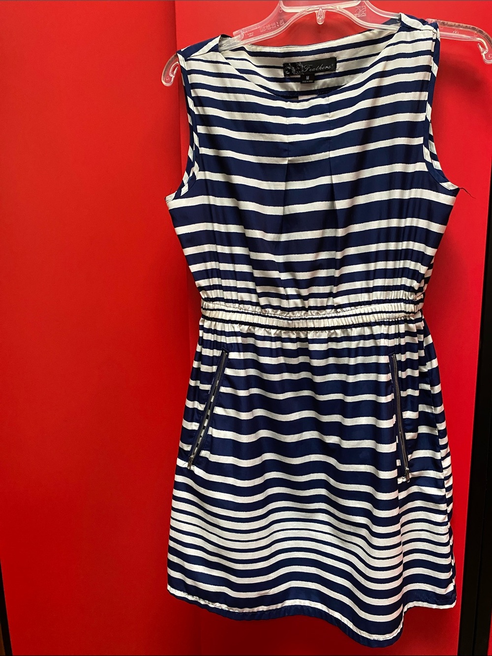 Feathers Women’s Striped Sleeveless Mini Dress With Zipper Pockets. Size M.